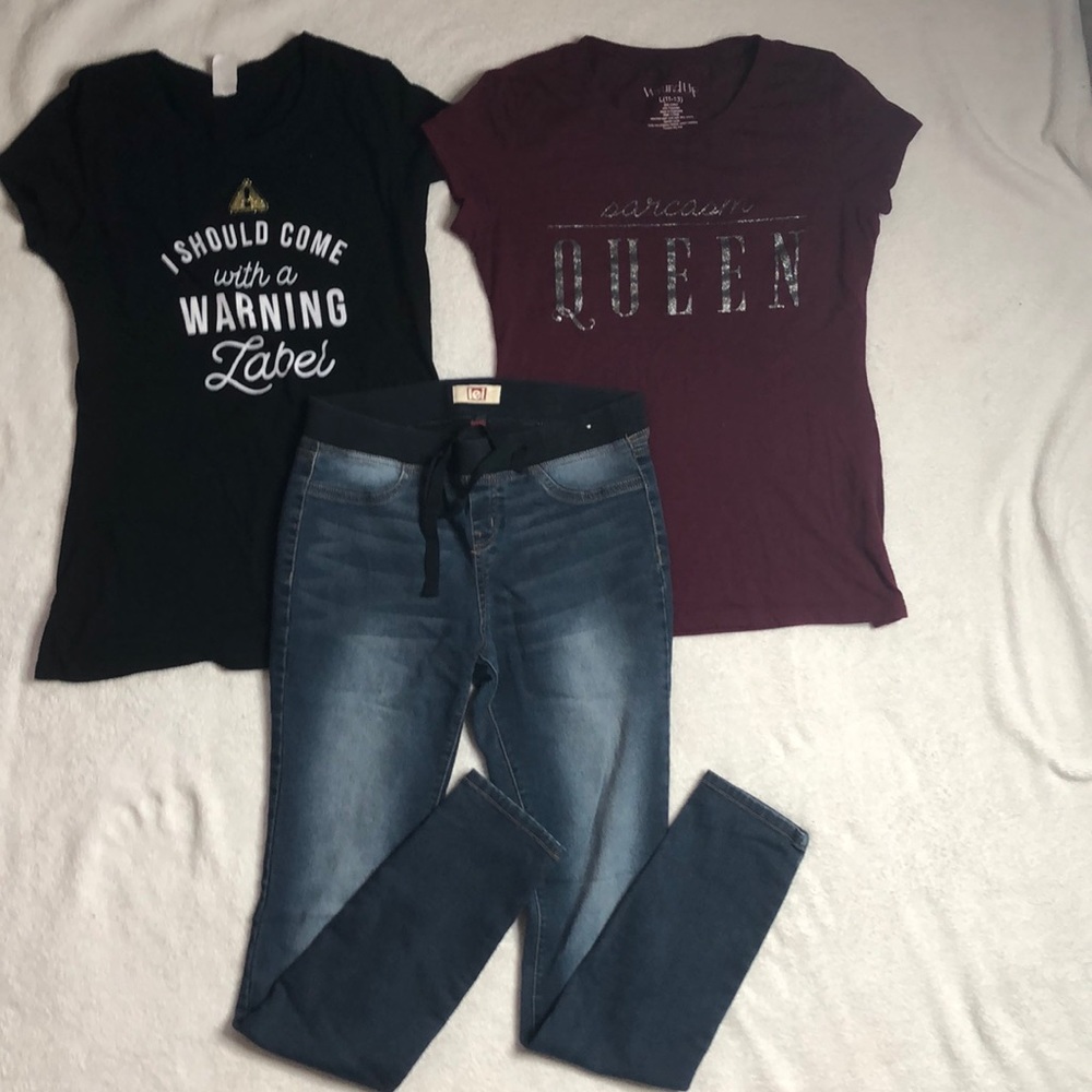 Jeans and 2 t-shirts